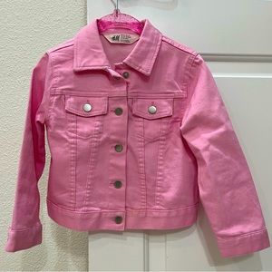 H&M Pink Denim Jacket Size 3-4 Silver Popper Buttons